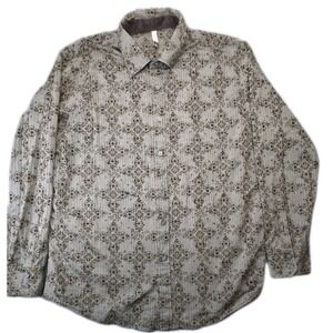 Transcript‎ Men's XL Button Down Shirt Beige Brown Damask Print 100% Cotton